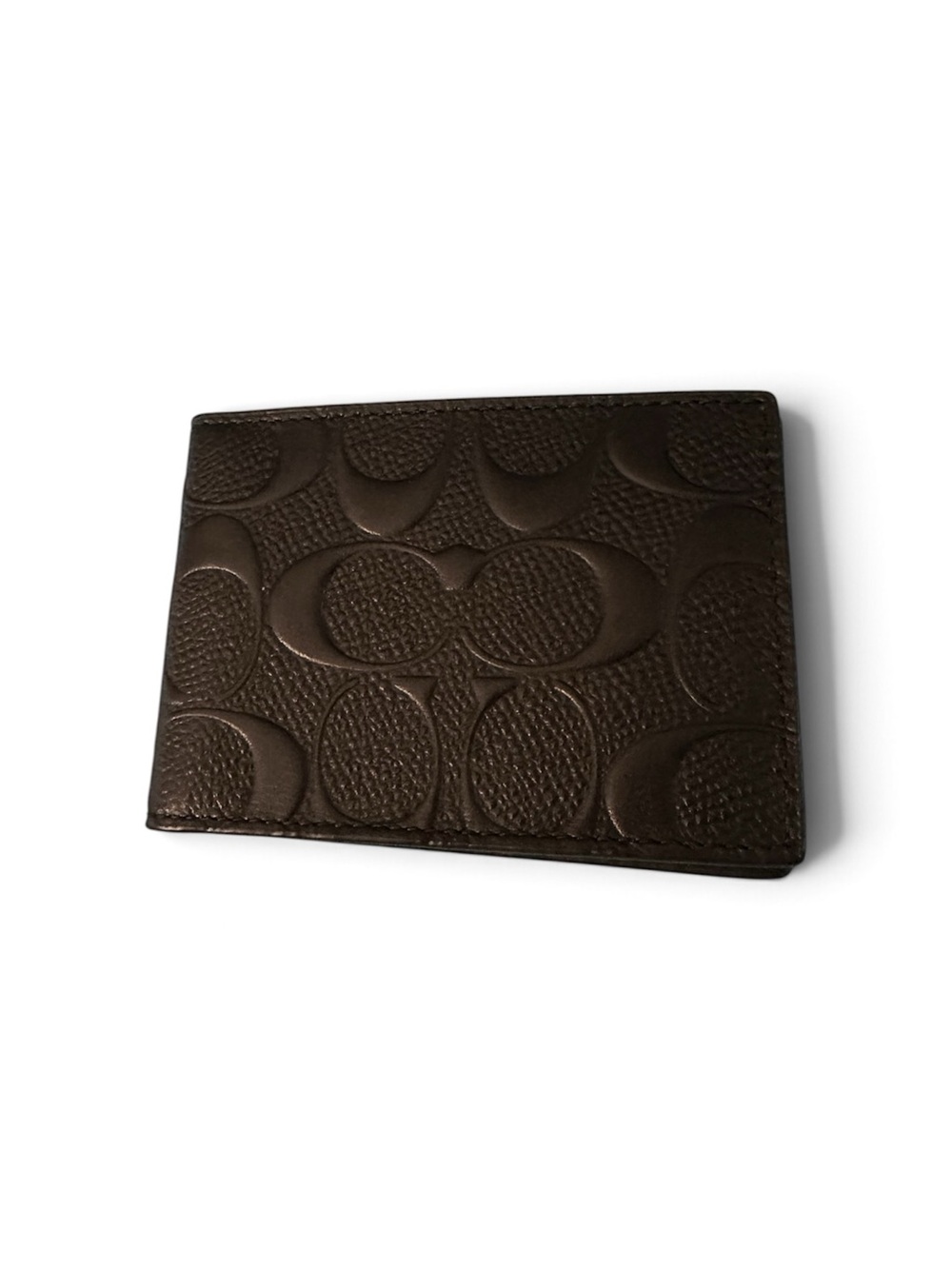 New Coach Leather Embossed Signature Men's compact ID card holder - Black